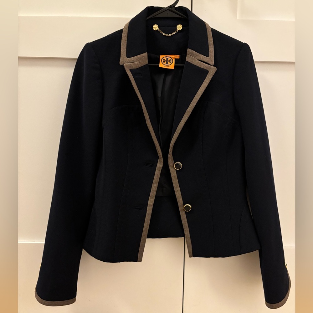 Tory Burch Black Blazer with Tan Trim